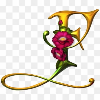 Alfabeto Dorado Con Flores Rosas Clipart
