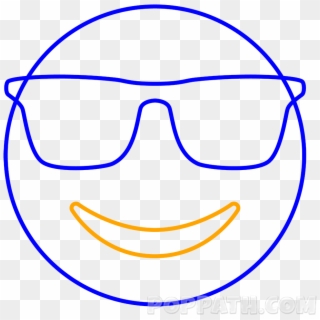Draw A Crescent Inside The Big Circle For The Smiley - Emoji With Glasses Black And White Clipart