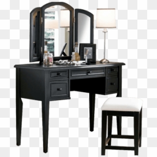 Black Dressing Table With Mirror And Front Stora - Black Vanities For Bedrooms Clipart