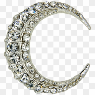 Rhinestone Moon Pin, Silver - Body Jewelry Clipart