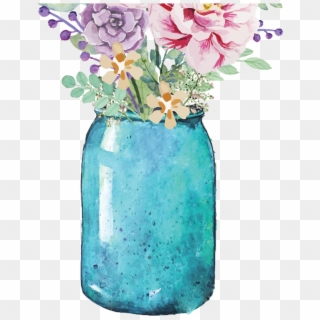 Mason Jar Blue Flower Png Free Stock Techflourish Collections - Watercolor Mason Jar Flowers Clipart