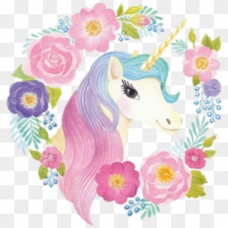 Spring Cute Colorful Flowercrown Flo - Watercolor Unicorn Png Clipart