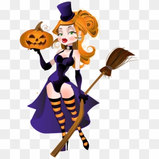 Halloween Witch With Broom And Pumpkin Png Clipart - Hoo Hoo Halloween Betty Boop Gif Transparent Png