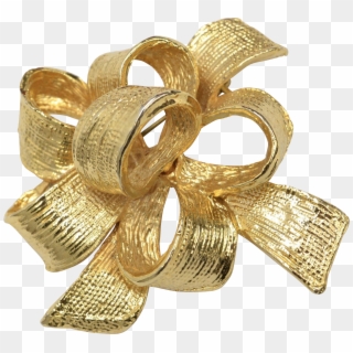 Heavy Gold Plated Christmas Ribbon Bow Textured Brooch - Brass Clipart