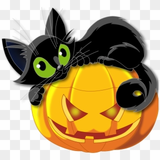 Large Transparent Halloween Pumpkin With Black Cat - Black Cat And Pumpkin Clipart