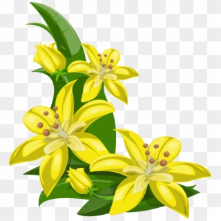 Yellow Exotic Flowers Decoration Png Image - Yellow And Green Flower Border Clipart