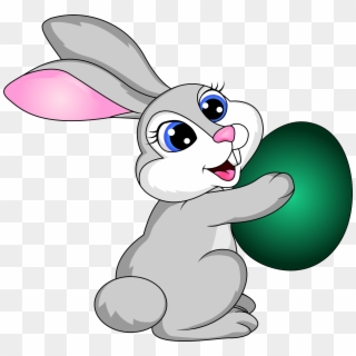 Easter Bunny Clipart Image - Cartoon Bunny Holding An Egg - Png Download
