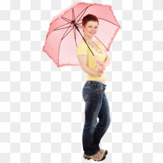 Young Happy Woman Standing With Umbrella Png Image - Girl With Umbrella Png Clipart