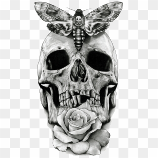 Moth On Skull Print - Black And White Skull Iphone Clipart