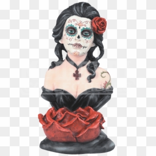 Sugar Skull Bust With Rose Candleholder - Bust Skull Clipart