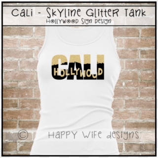 Glitter California Tank Top With Hollywood Sign Skyline - Team Mom Shirts Football Clipart