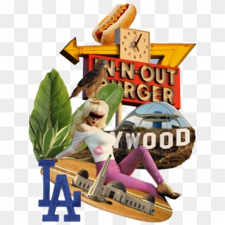 Collage Of Los Angeles With Surf Board And Hollywood - Poster Clipart