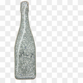 Champagne Bottle Pin, Silver Glitter - Glass Bottle Clipart