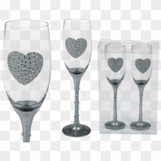 Champagne Glass With Silver Glitter Heart - Champagne Clipart