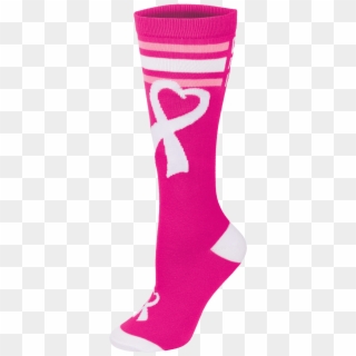 Knee-high Bright Pink Ribbon Print Sock - Sock Clipart