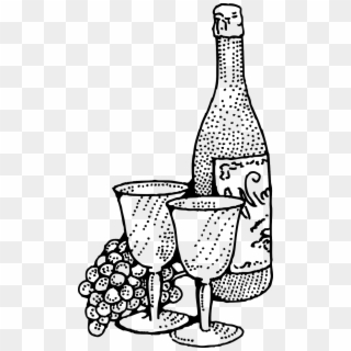 Wine Bottle And Two Glass Cups Clipart