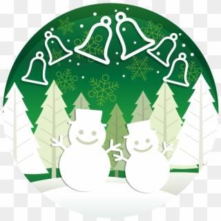 Christmas Round Illustration With Forest, Snowmen, Clipart