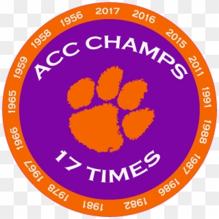 Clemson Tiger Paw Acc Champions 17 Time Decal Diecut - Clemson Tiger Paw Clipart