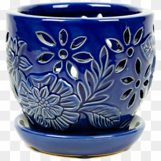 Vintage Floral Orchid Planter - Blue And White Porcelain Clipart