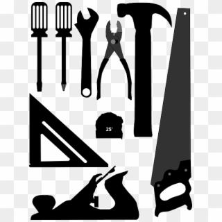 Adjustable Wrench, Framing Square, Hammer, Hand Plane - Tools Silhouette Clip Art - Png Download