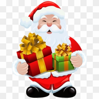 Snata Claus With Gift Clipart - Png Download