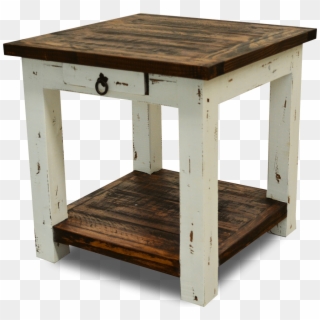 Cottage Rustic Square End Table Distressed White Clipart