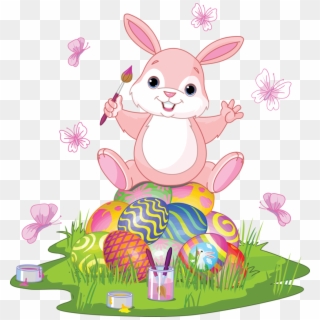 Easter Basket Bunny Clipart Transparent - Easter Bunny With Eggs Clipart - Png Download