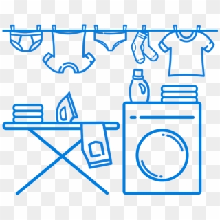 A Laundry Room With Clothes On A Hanger And An Iron - Laundry Pictures Png Clipart