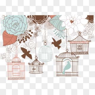 And Birdcage Wedding Illustration Retro Invitation - Baby Shower Invitations Girl Bird Clipart