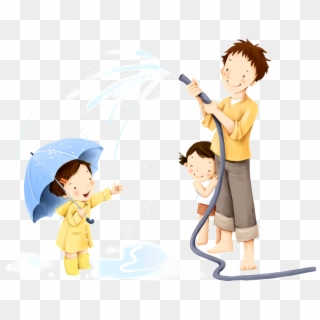 Cartoon Character Playing With Water Spray Clipart