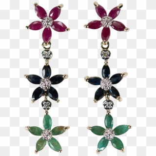 Ruby Sapphire Emerald Diamond Earrings , Png Download - Earrings Clipart
