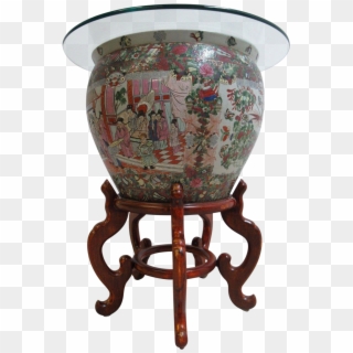 Vintage Asian Pottery Fish Bowl Stand Lamp End Table - Antique Clipart