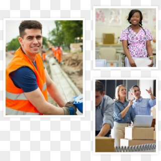 Photos Of Road Worker, Nurse And Business Man And Woman - Collage Clipart