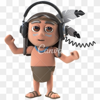 D Funny Indian Character Wears Headphones - Native American Question Mark Clipart