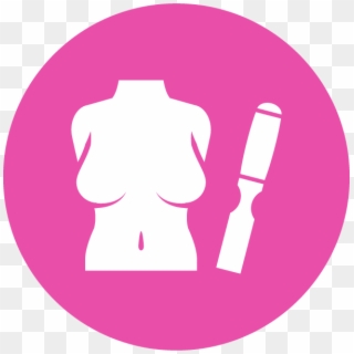 A Pink Circular Image Of A Woman's Breasts And A Chisel Clipart