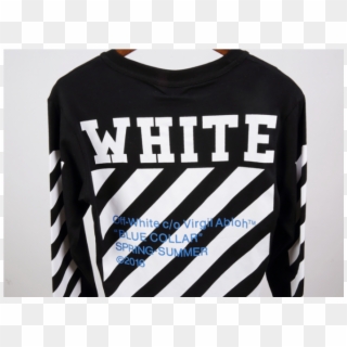 Graphic Black And White Sleeve Stripe Long Tee Black - Off White Basic Shirt Clipart