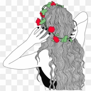 Outline, Flowers, And Art Image - Girl Drawing Clipart