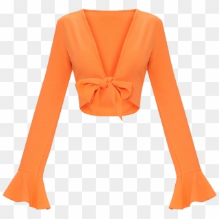 Orange Bell Sleeve Crop Top With Front Tie Knot Clipart