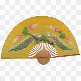 Chinese Hand Painted Peacock Fan Bamboo Frame Found Clipart