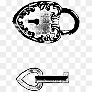 1432 Heart Key Lock Victorian Era Free Vintage Clip - Victorian Era Lock - Png Download
