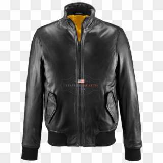 Funnel Neck Black Bomber Leather Jacket - Luxury Leather Jacket Clipart