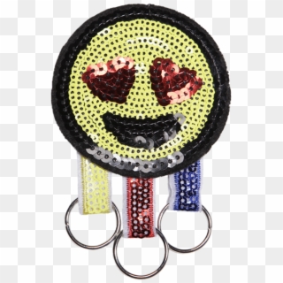 Sequin Smile Round Face With Heart In Eyes Patch With - Keychain Clipart