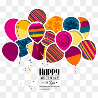 Vector Wedding Greeting Birthday Invitation Cake Balloons - Happy Birthday Balloons And Cake Background Clipart