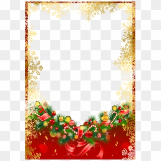 Red Christmas Png Frame With Gold Snowflakes - Red And Gold Christmas Border Clipart