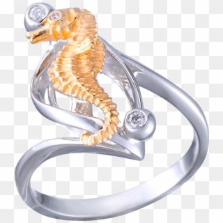 14k Two-tone Single Seahorse Ring With 3 Diamonds - Northern Seahorse Clipart