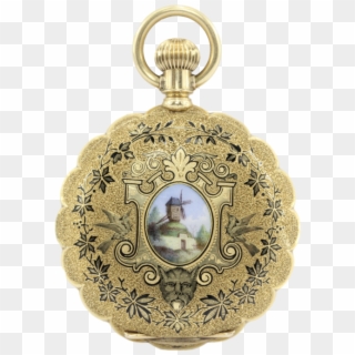 18k Gold Enamel 1883 Pocket Watch By Western Watch - Chain Clipart