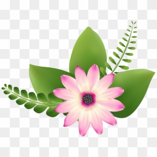 Go To Image - Pink And Green Flower Clip Art - Png Download