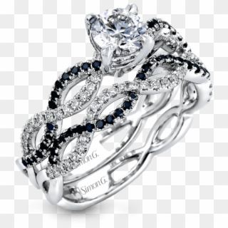 Black Diamond Ribbon Engagement Ring With Wedding Band - Black Diamond Wedding Rings Clipart