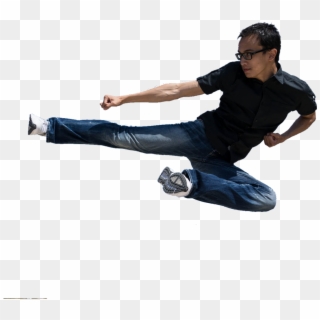 Man Jumping In A Kicking Position - Man Kicking Clipart