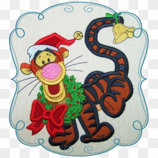 Christmas Tigger Applique Machine Embroidery Design - Cartoon Clipart